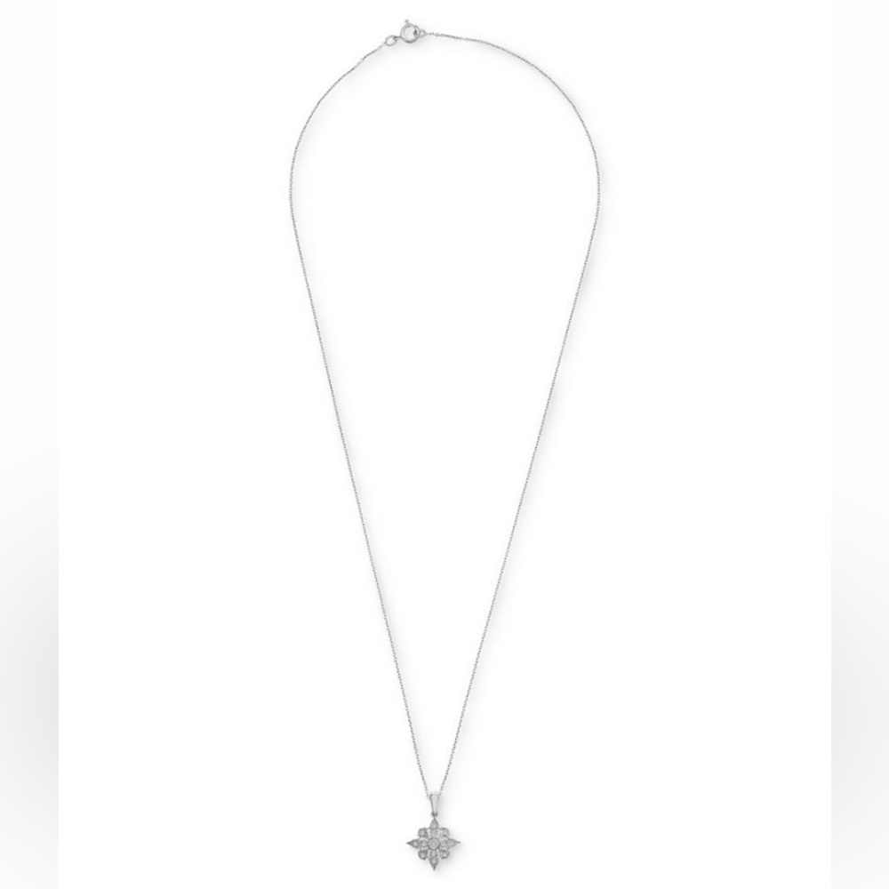 925 Sterling & Diamond Quatrefoil Cluster Pendant Dainty Necklace 1/10 C… - Picture 2 of 8